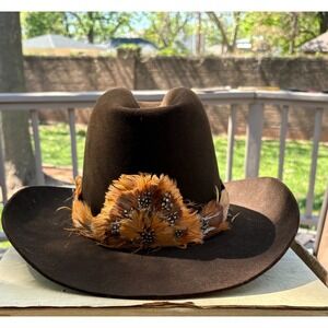 VTG Stetson 4X Beaver Cowboy Hat 7 1/4 Brown Western C.R. Anthony + 2 Hat Bands